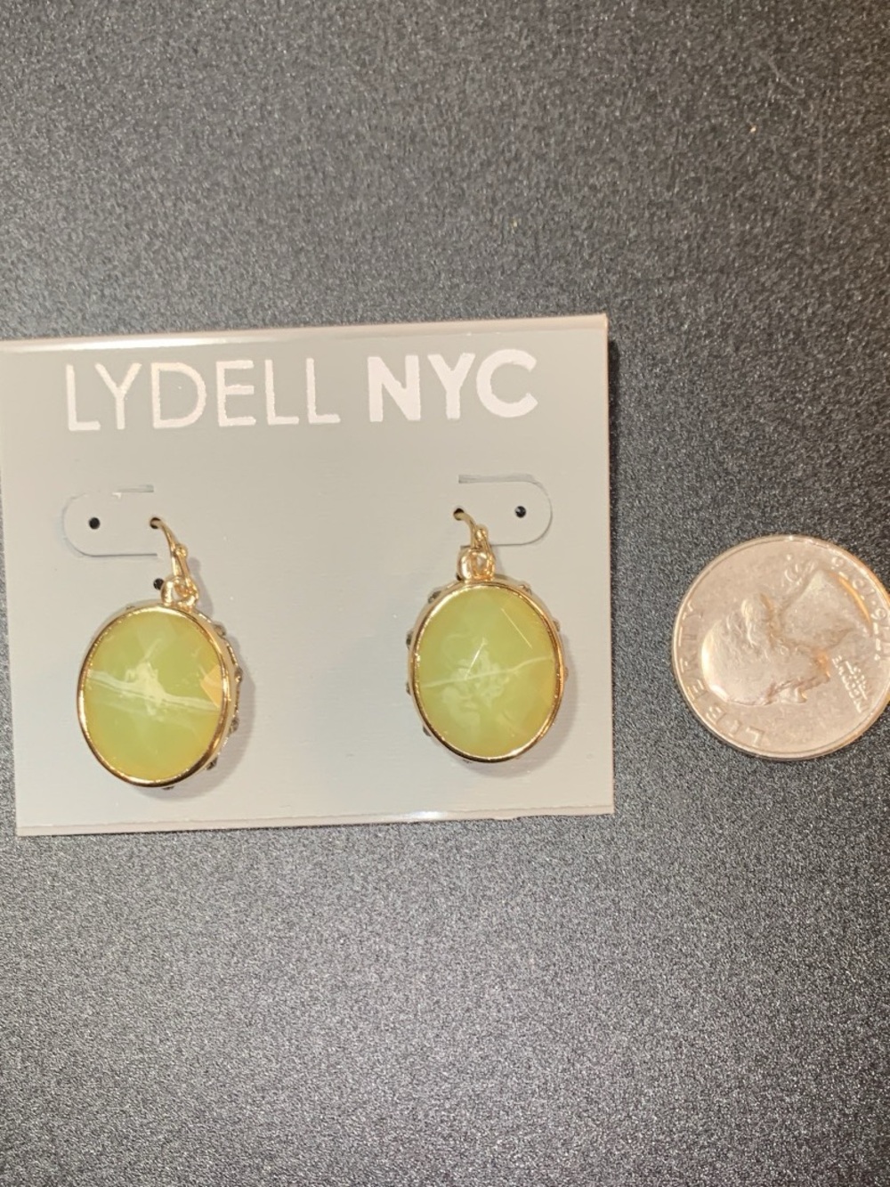 NWT Lydell NYC faceted Lime Green swirl Oval Drop Earrings